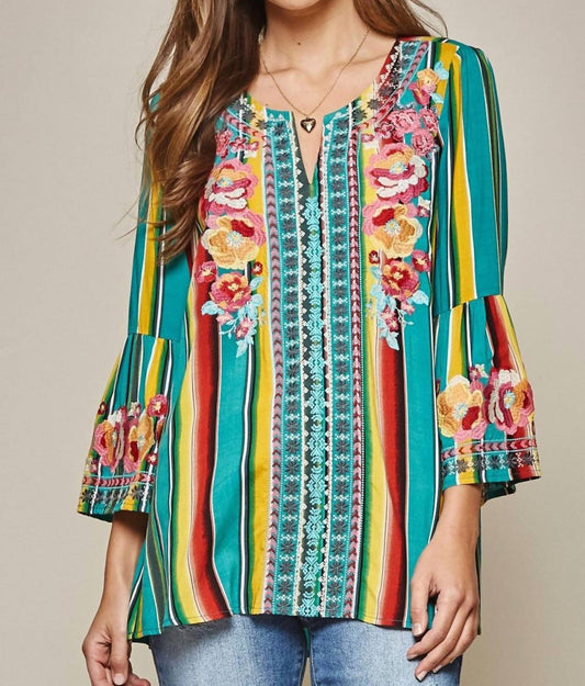 Andree By Unit - South Beach Striped Embroidered Top