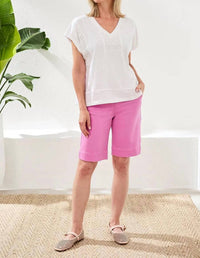 Tribal - Slub Knit V-neck Cap Sleeve Top