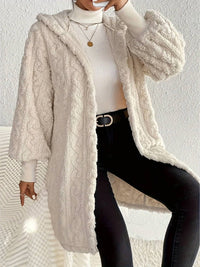 Rosa Clothing hooded plush threaded cuff midi coat in milk white - women's jacket - view 4