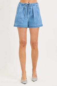 Risen - Sweet Magnolia Pleated Drawstring Denim Shorts