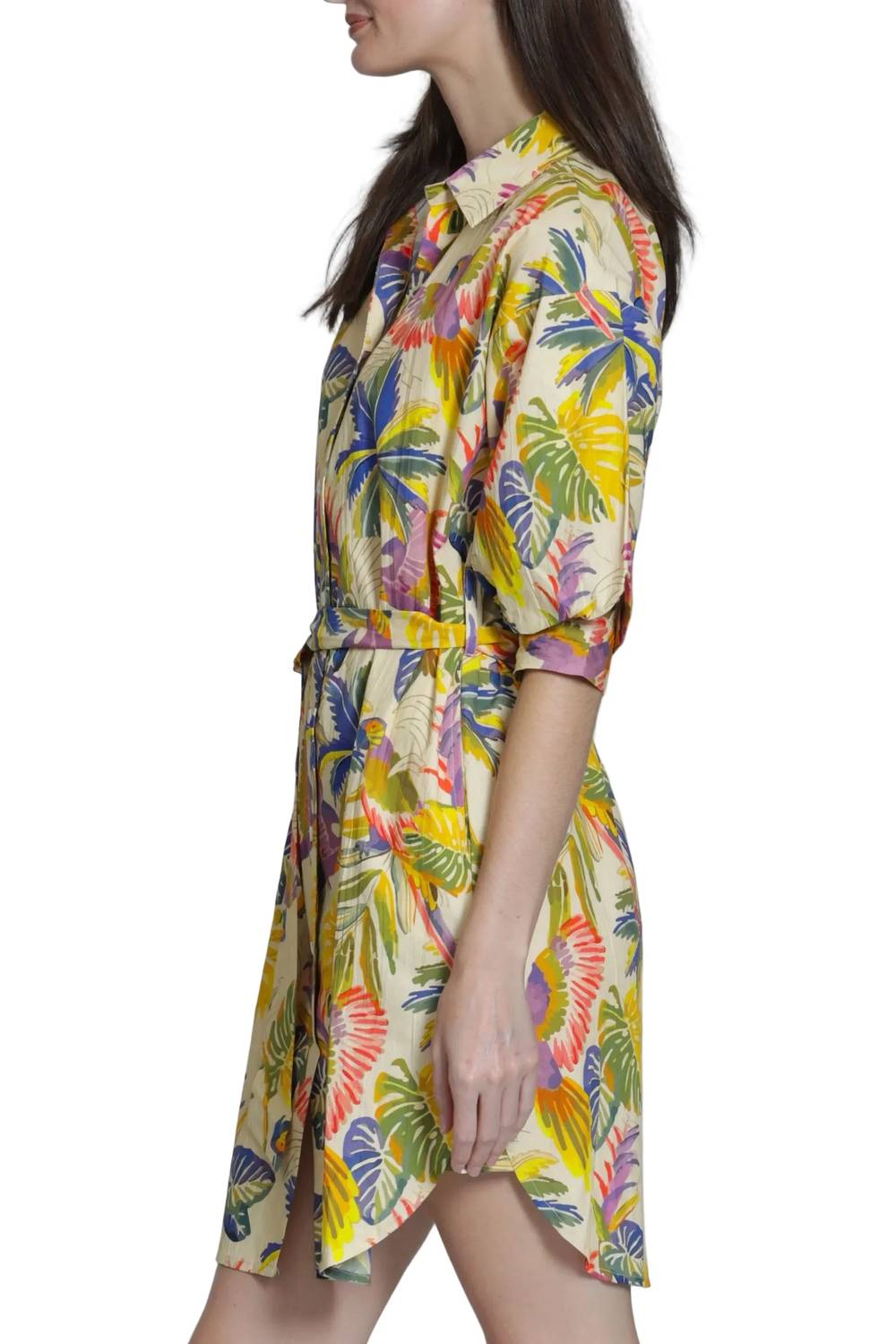 Apny - Belted Dress With Puff Sleeves