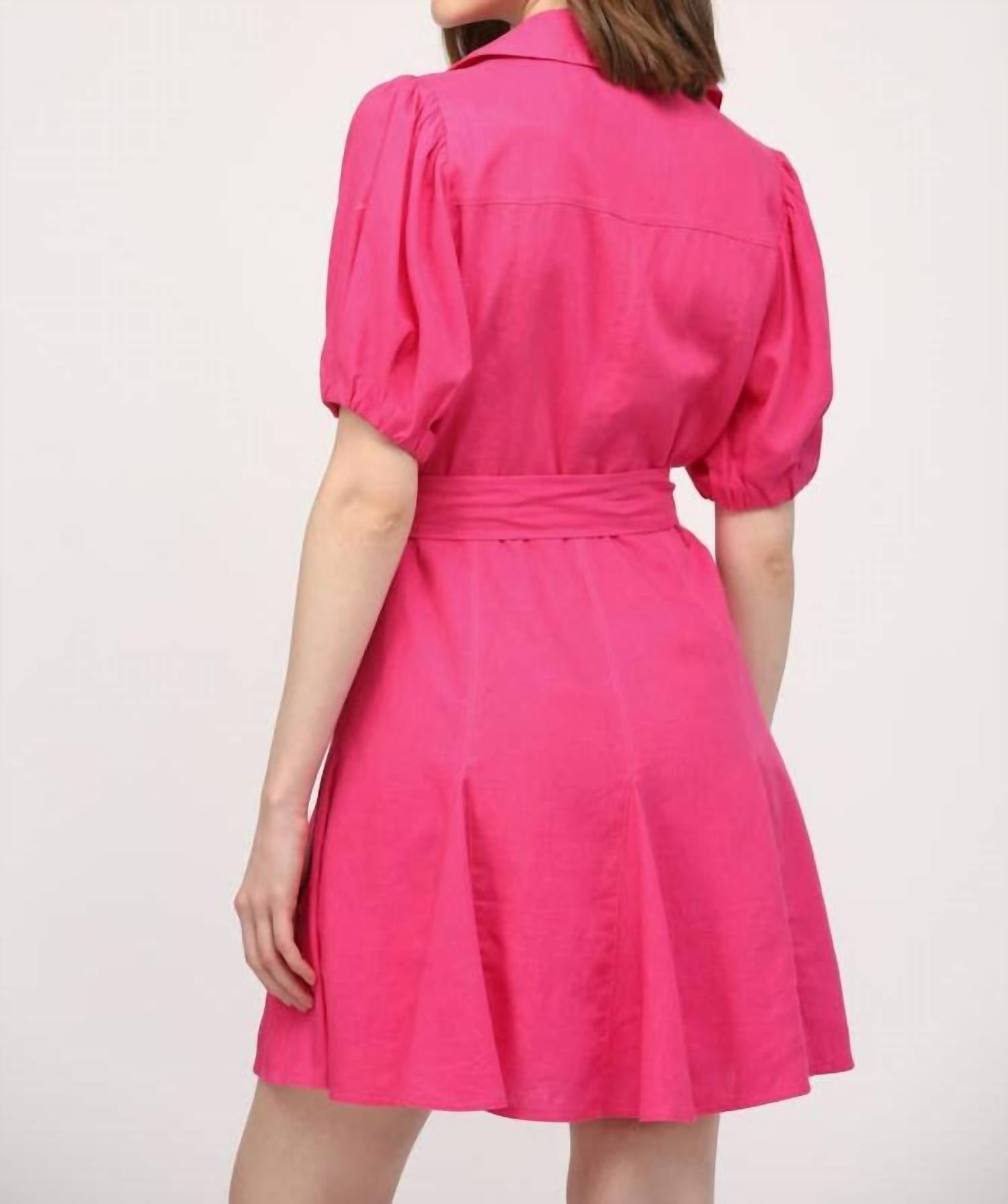 Fate - City Bloom Puff-sleeve Linen Mini Dress