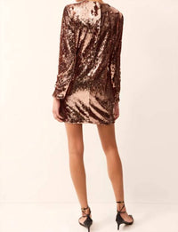 Marie Oliver Scarlett Long Sleeve Sequin Mini Dress in rose gold - women's dress - alternate view