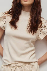 MELISSA NEPTON Orla Mock Neck Top in cream - women's t-shirt - detail view