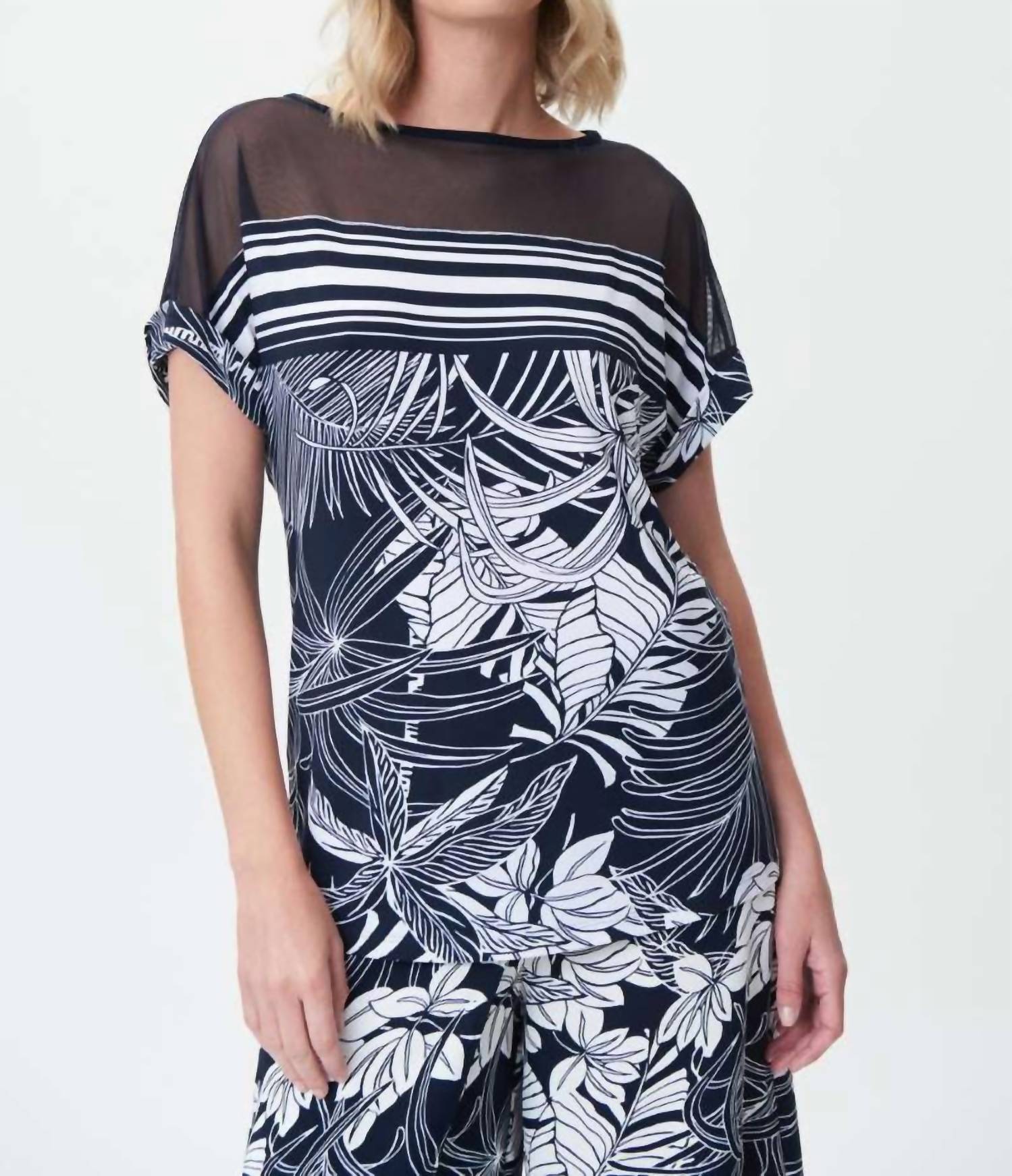 Joseph Ribkoff - TROPICAL PRINT AND STRIPED TOP