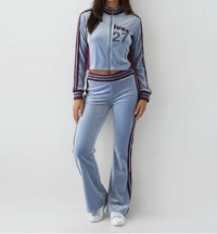 Malibu Road Velour Tracksuit Set in grey burgundy - women's sleepwear