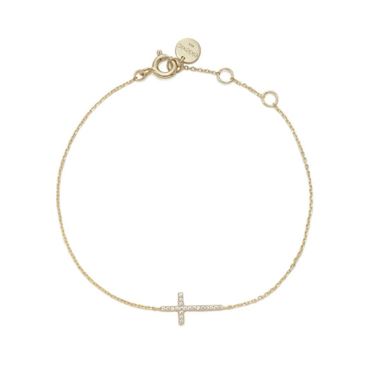 Eklexic - Women's Horizontal Cubic Zirconia Cross Bracelet