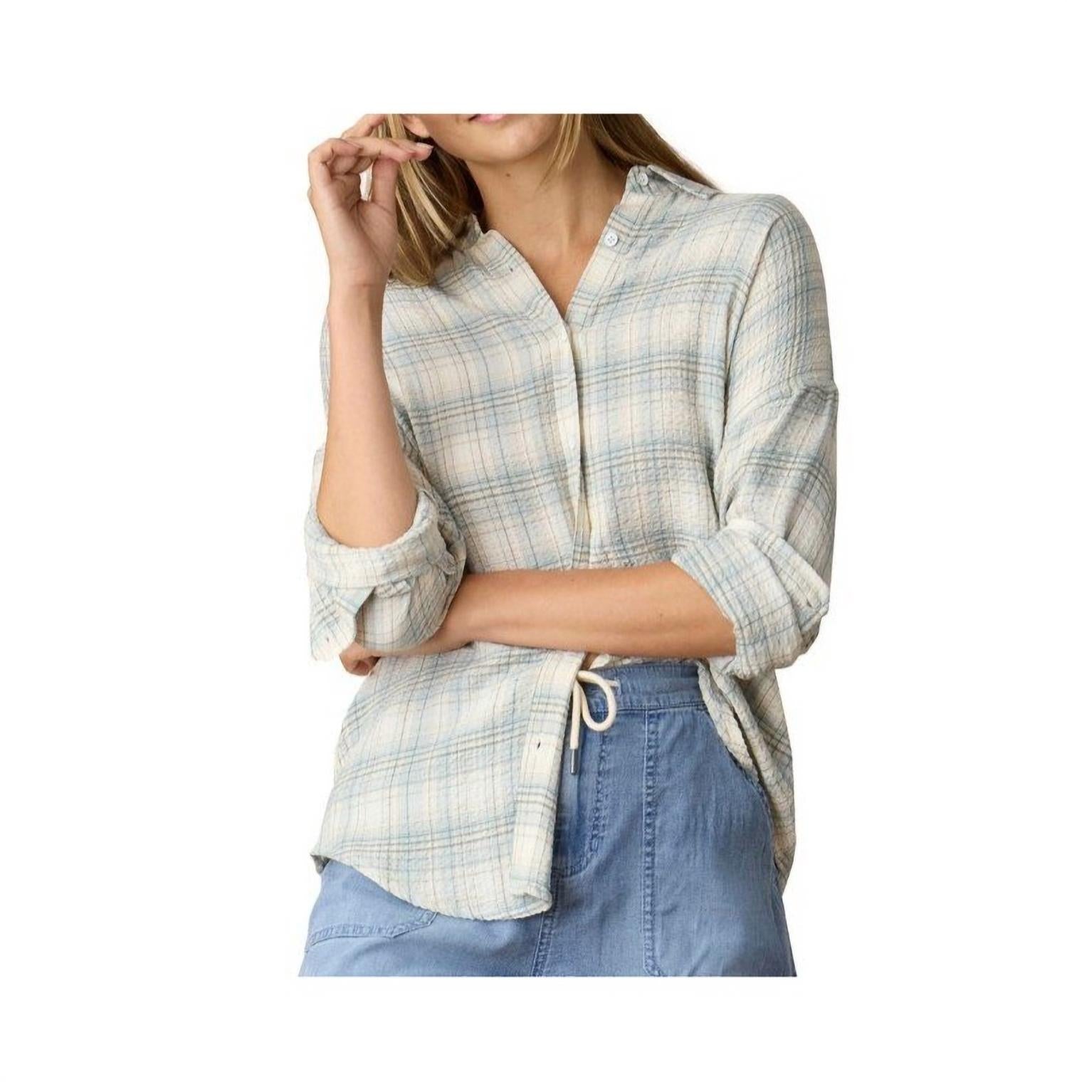 Flags & Anthem Leetonia Boyfriend Shirt in sage white - women's shirt