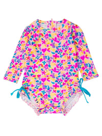 Rufflebutts - Baby Girls' Vibrant Neon Long Sleeve One Piece Rash Guard