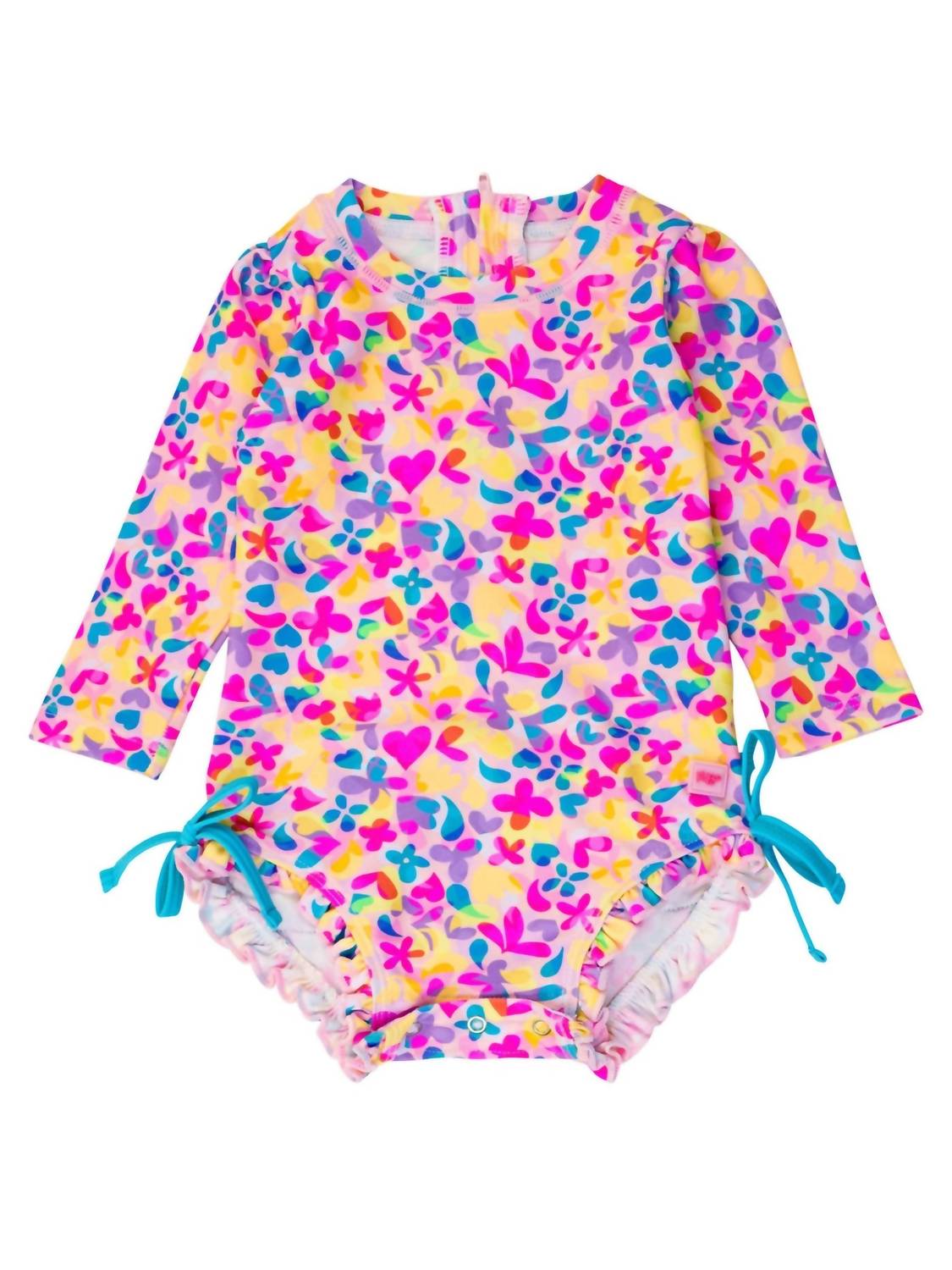 Rufflebutts - Baby Girls' Vibrant Neon Long Sleeve One Piece Rash Guard