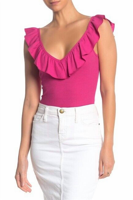 Socialite - Rib Ruffle Sleeveless V Neck Bodysuit