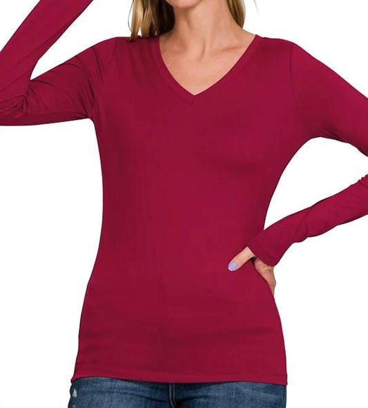 Zenana - Back To Basic V-Neck Long Sleeve