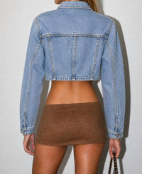 SIGNATURE8 Drop Hem Denim Jacket in medium blue - women's jacket - detail view