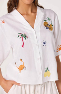 Astr - Vesa Embroidered Linen Button-up Top