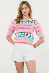 Thml - Diamond Pattern Puff Sleeve Knit Top