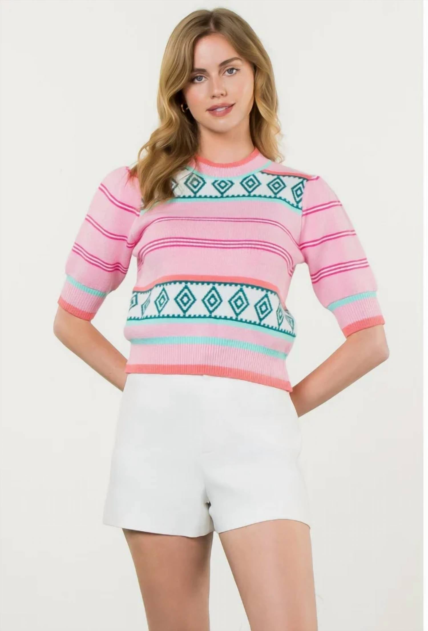 Thml - Diamond Pattern Puff Sleeve Knit Top