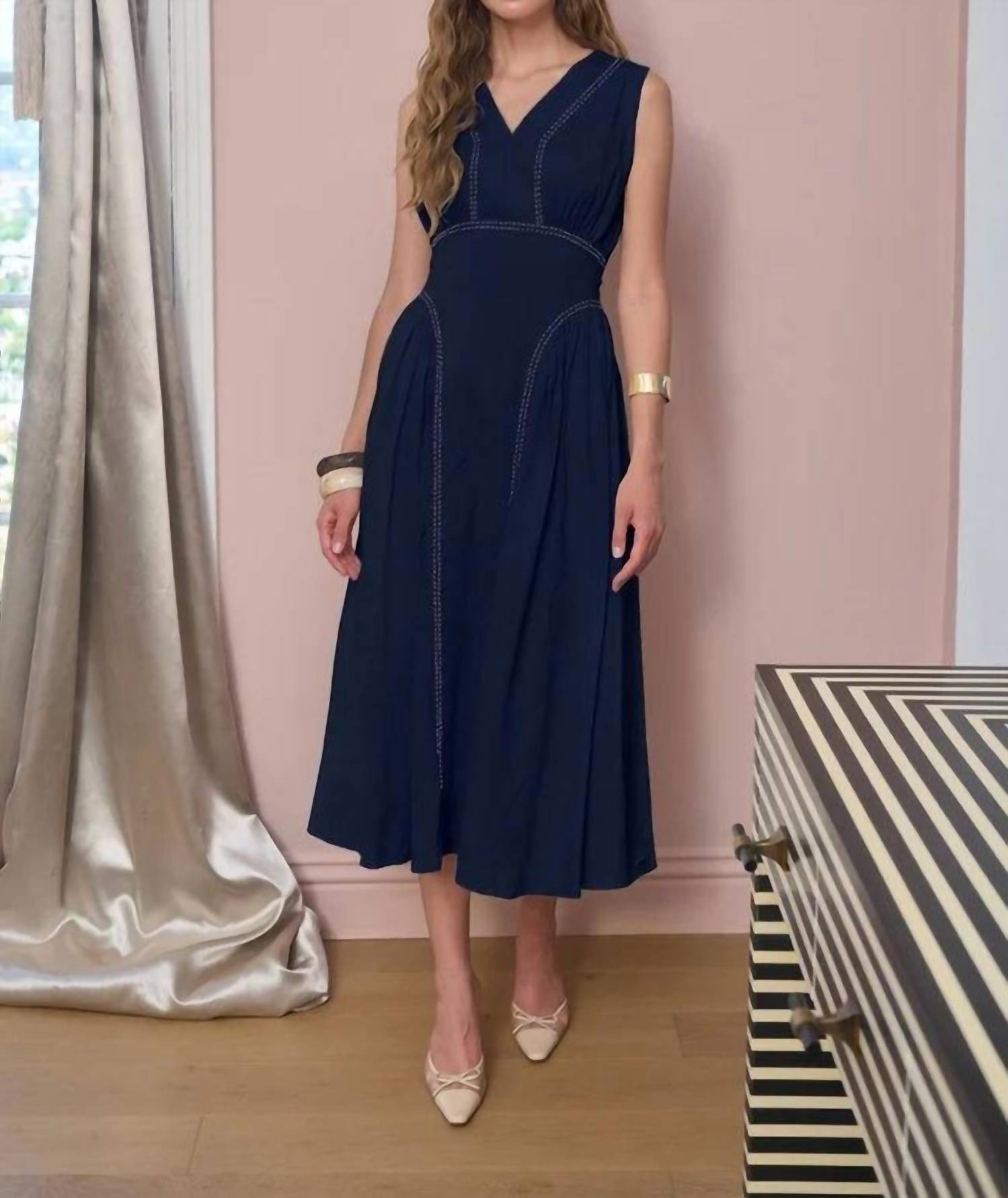 Moon River - Tie Back Contrast Midi Dress