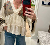 Pol - Earth-Toned Patchwork Peasant Top