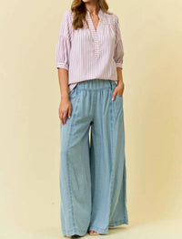Doe And Rae - Women's Striped Puff Sleeve Pullover Top