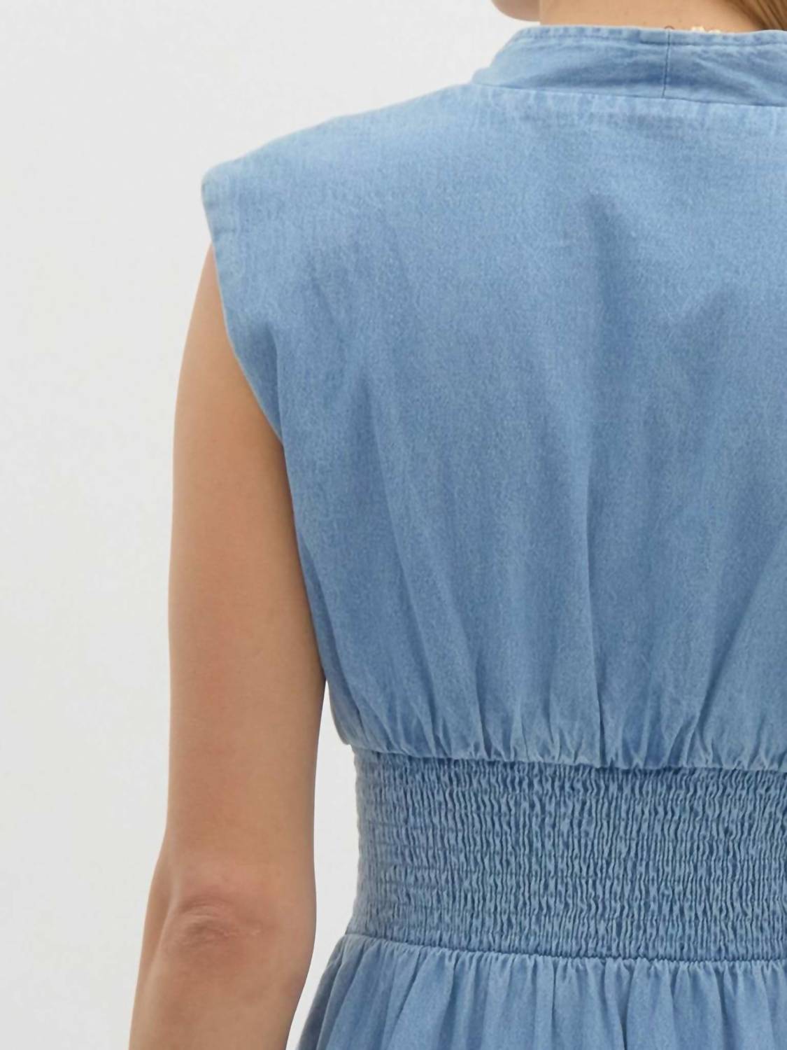 Entro - Denim Sleeveless Zip Front Midi Dress