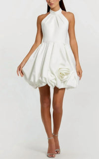 Mac Duggal - Satin Bubble Hem Backless Mini Dress