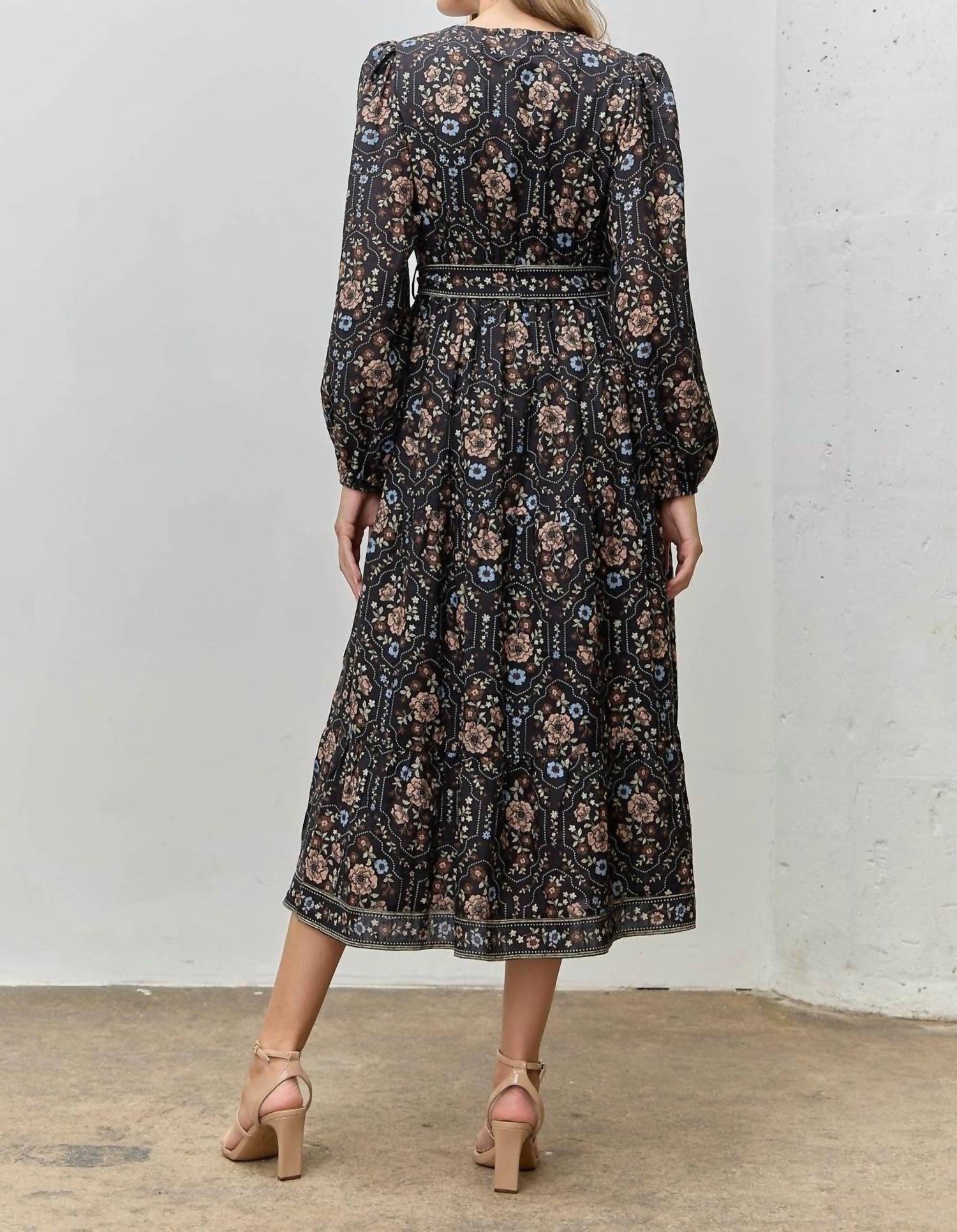 Polagram - Printed Floral V-neck Midi Dress - Plus