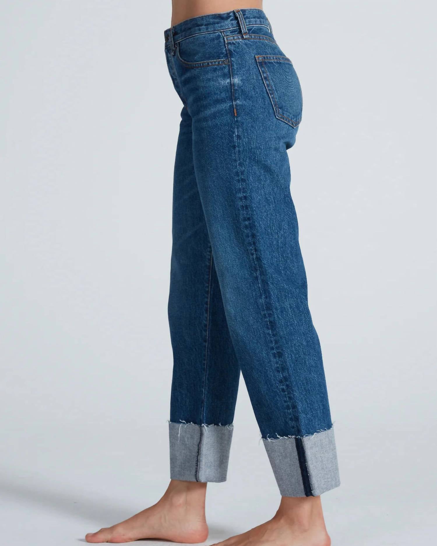 Askk Ny - Cuffed Mid Rise Straight Jeans
