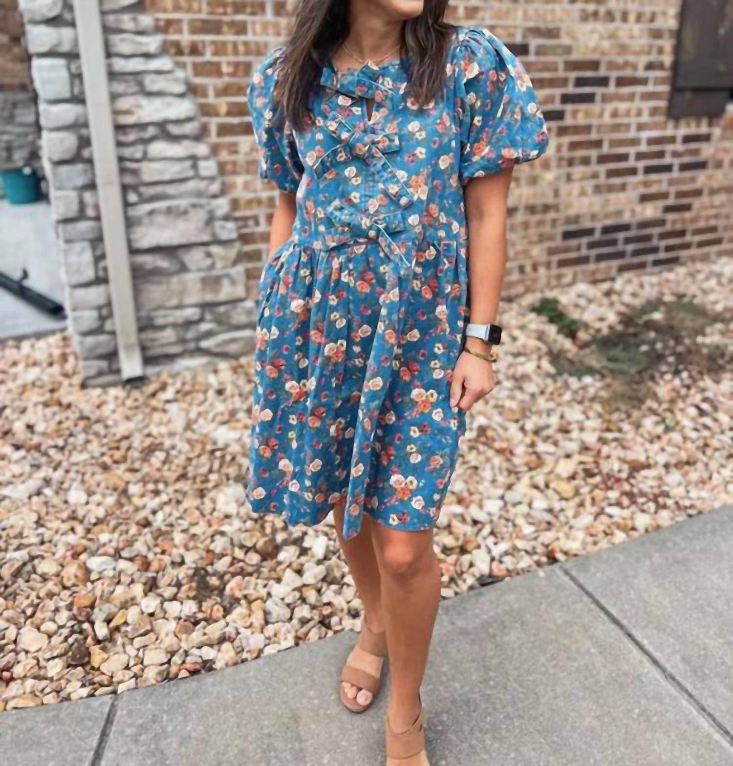 Easel Denim Floral Dress in blue - women's dress