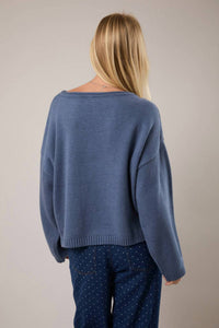LE LIS Eliza Oversized Wide Neckline Sweater in dusty blue - women's sweater - view 4