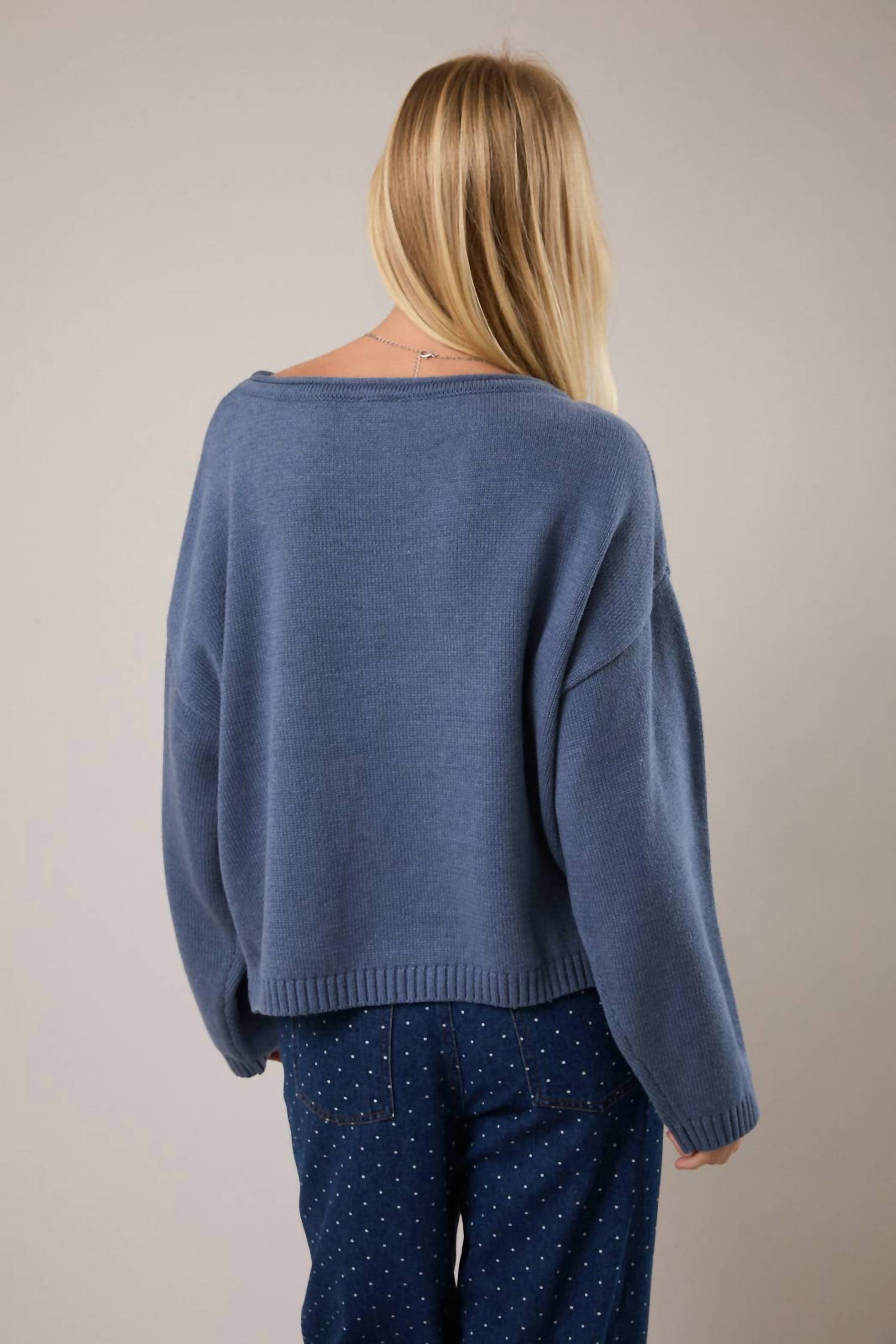 LE LIS Eliza Oversized Wide Neckline Sweater in dusty blue - women's sweater - view 4