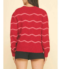 PINCH Sweetheart Striped Cardigan in red - women's cardigan - detail view