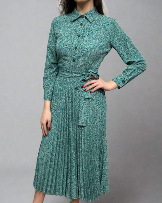 Mosaic - Buttoned And Pleated Midi Dress