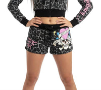 Ed Hardy Love Kills Slowly Pink Skull Zip Front Hoodie in black leopard - women's top
