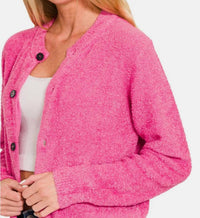 Zenana - Button Down Long Sleeve Sweater Cardigan