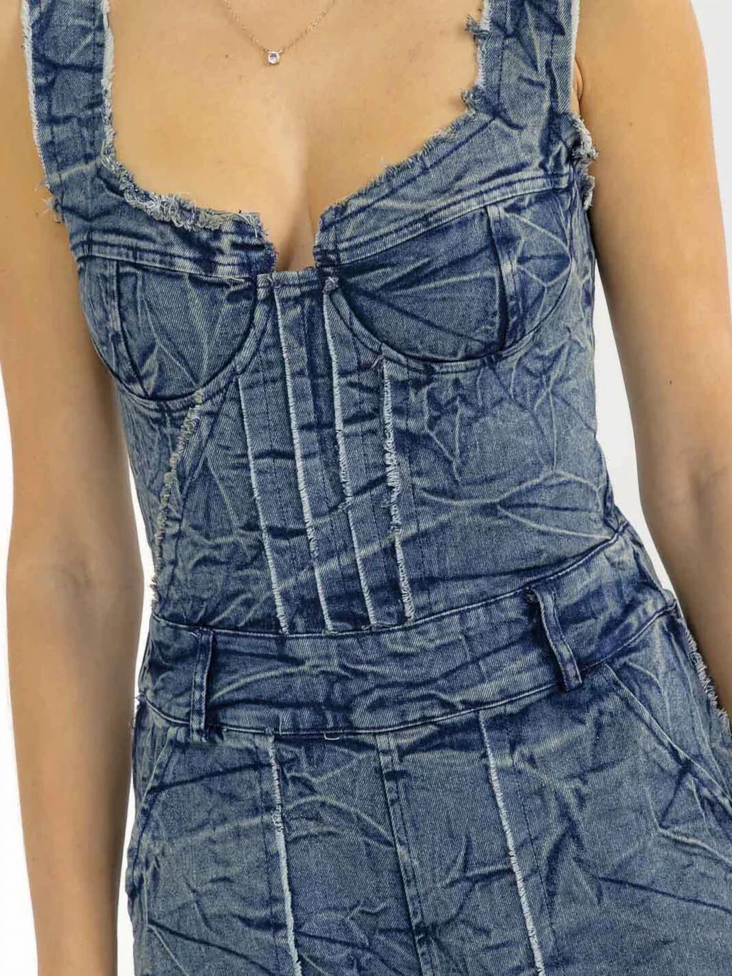 Surelymine - Vintage Wash Denim Straight Leg Jumpsuit