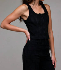 Hidden - Suede Bodycon Front Zipper Top