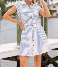 Liv - Collared Stripe Mini Dress