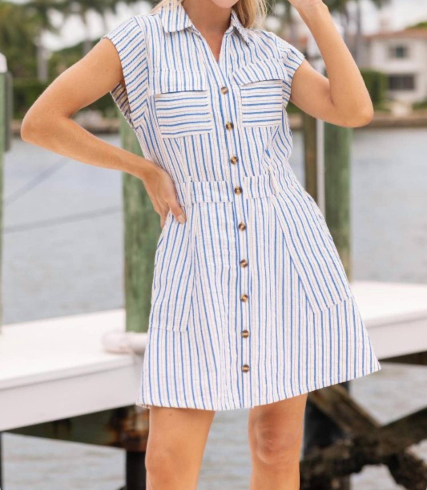 Liv - Collared Stripe Mini Dress
