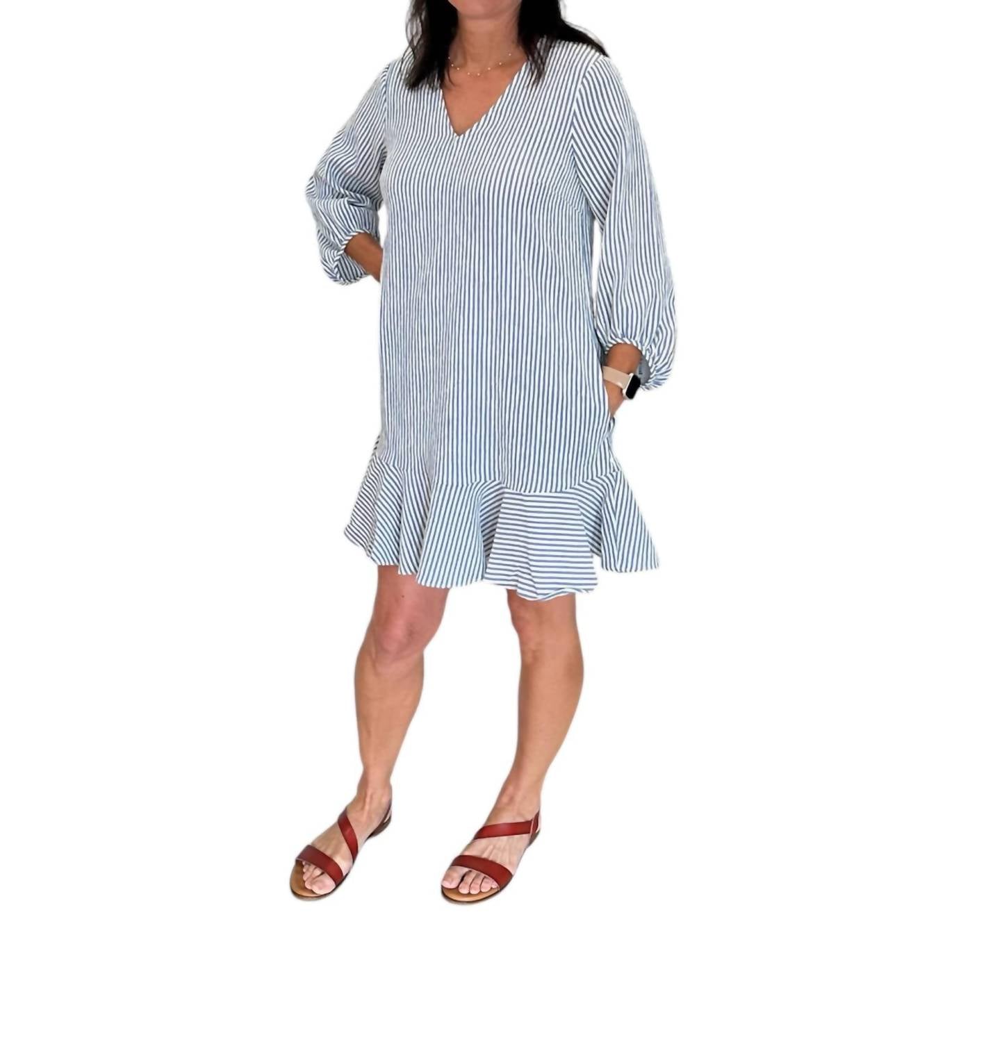 Maggy London - V-neck Stripe Flounce Dress