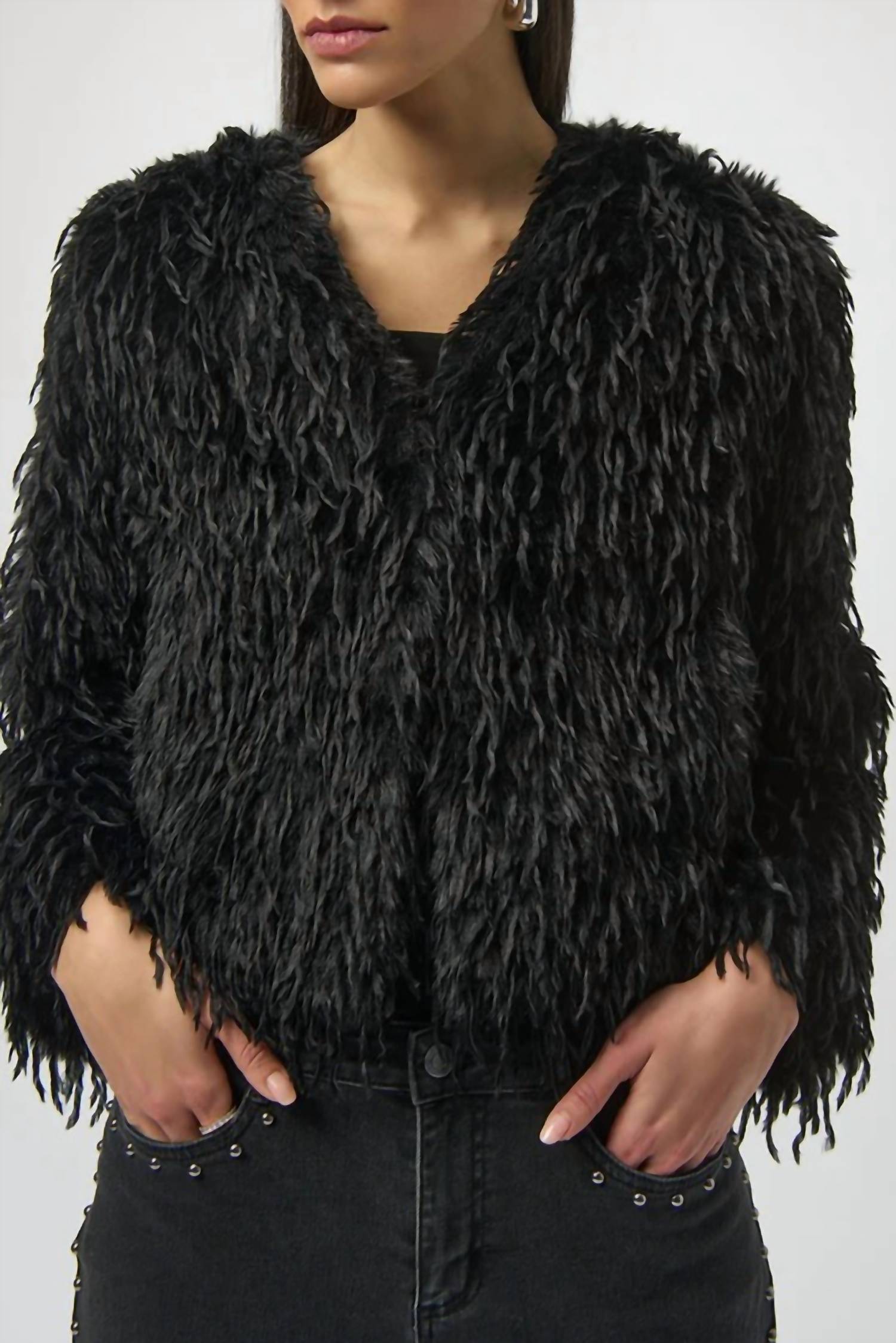 Joseph Ribkoff - Faux Fur Collarless Boxy Jacket