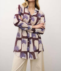 0039 Italy Taya Fan Print Cotton Blouse in multi - women's blouse - detail view