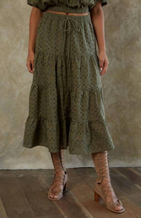 By Together Emme Eyelet Maxi Skirt in moss - women's skirt