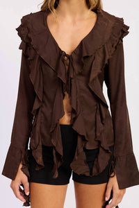 Emory Park - Front Tie Ruffled V-neck Top