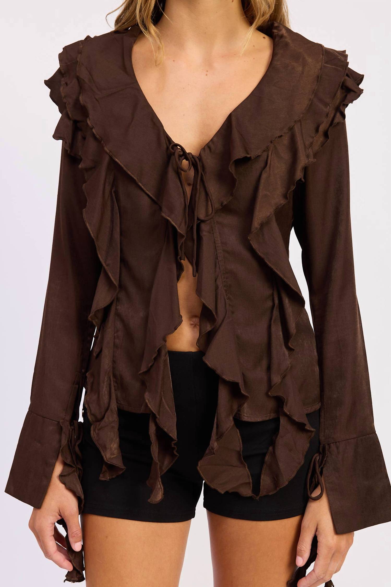 Emory Park - Front Tie Ruffled V-neck Top