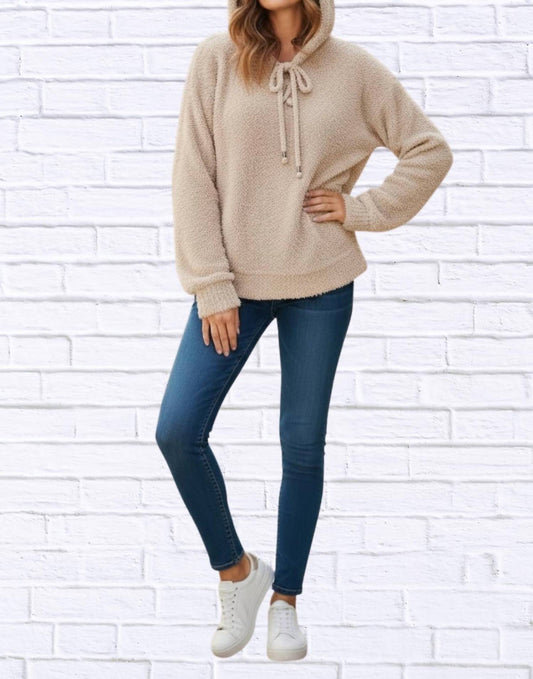 Pol - Cozy Textured Drawstring Hoodie