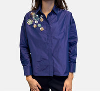 Psophia Taffeta Blouse With Flowers in hyacinth - women's blouse