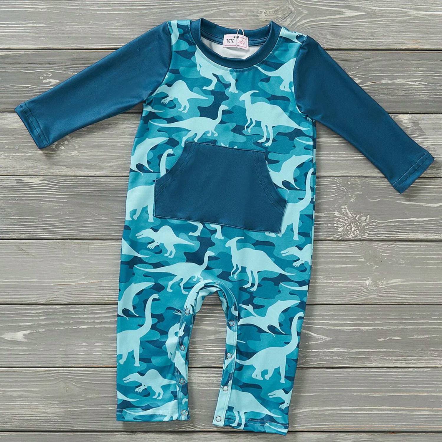 Pete + Lucy - Boys Camosaurs Infant Romper