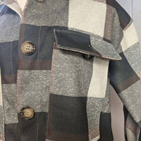 Unishe - Plaid Button Design Long Sleeve Shacket
