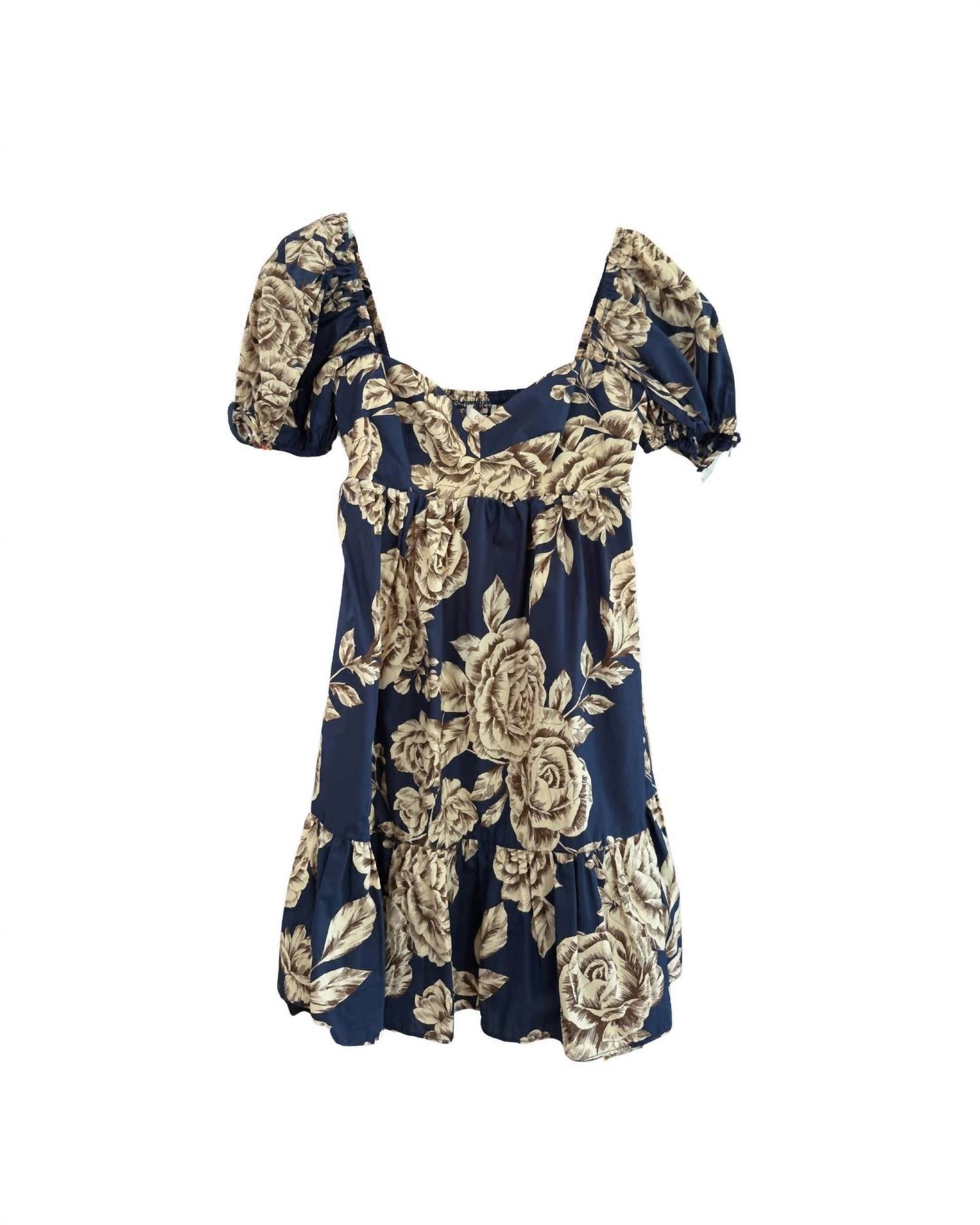 OLIVACEOUS Floral Baby Doll Dress in midnight blue - women's dress - detail view