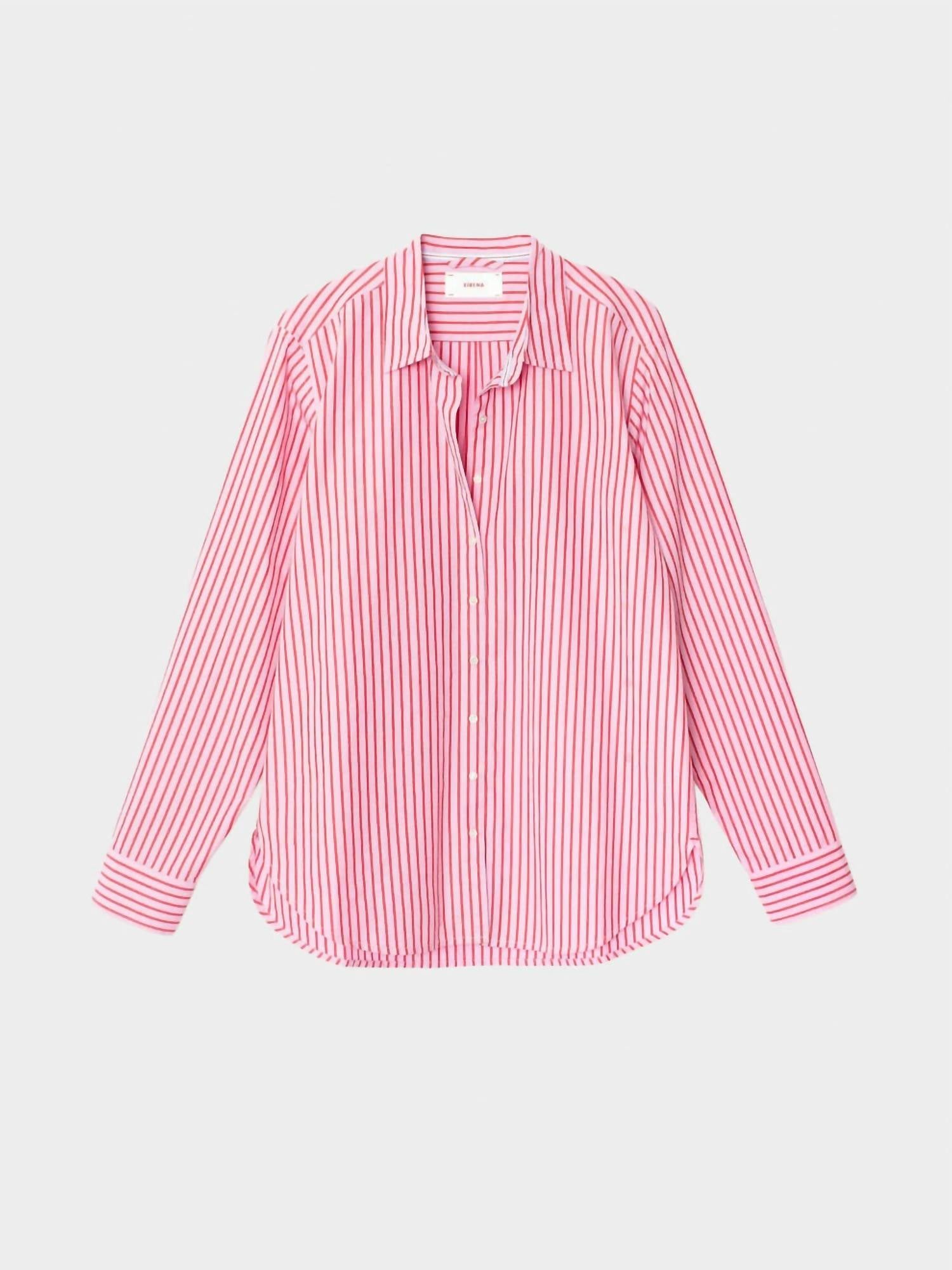 XIRENA Button Down Stripe Shirt in candy red - women's shirt - alternate view